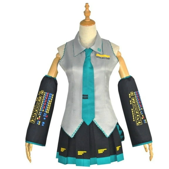 Women’s Miku Inspired Sailor Uniform Dress Set with Skirt, Top, Tie, Socks and Sleeves