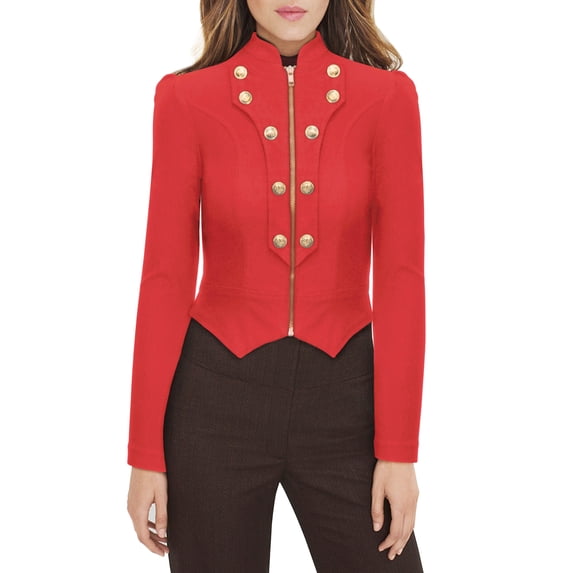 Women's Military Crop stretch Gold Zip up Blazer Jacket
