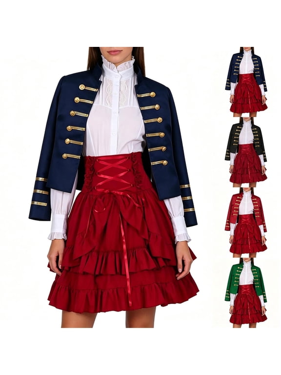 Women's Military Jacket Stand Collar Vintage Gothic Coat Double Breasted Steampunk Cosplay Costume
