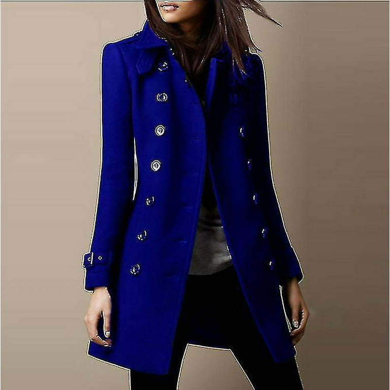 Women s Military Style Stand Collar Woolen Coat Double Breasted Woolen Blends Coat Walmart