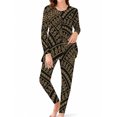 thumbnail image 1 of Women's Milk Silk Sleepwear Long Sleeve Pajama Set Black Gold Geometric 2 Piece Loungewear, 1 of 7