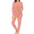 thumbnail image 1 of Women's Milk Silk Sleepwear Long Sleeve Pajama Set Pink Orange Plaid 2 Piece Loungewear, 1 of 7