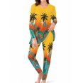 thumbnail image 1 of Women's Milk Silk Sleepwear Long Sleeve Pajama Set Tropical Palm Sunset 2 Piece Loungewear, 1 of 7