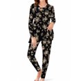 thumbnail image 1 of Women's Milk Silk Sleepwear Long Sleeve Pajama Set Vintage Black Floral 2 Piece Loungewear, 1 of 7