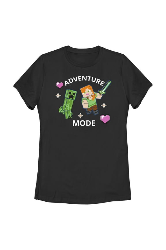 Women's Minecraft Adventure Mode Alex and Creeper Graphic Tee Black 2X Large