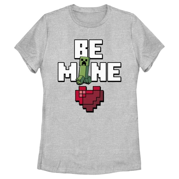 Women's Minecraft Be Mine Creeper Graphic Tee Athletic Heather Large