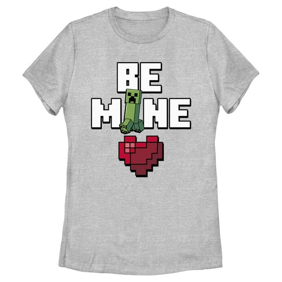 Women's Minecraft Be Mine Creeper  Graphic Tee Athletic Heather Medium
