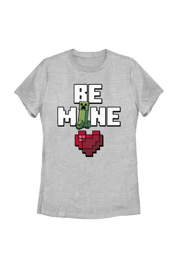 Women's Minecraft Be Mine Creeper Graphic Tee Athletic Heather Medium