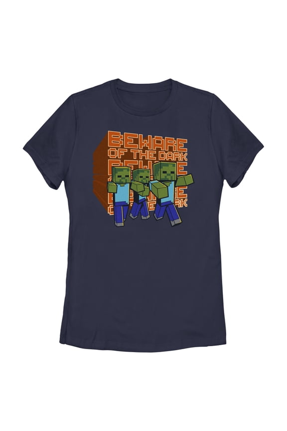 Women's Minecraft Beware of the Dark Zombies Graphic Tee Navy Blue Medium