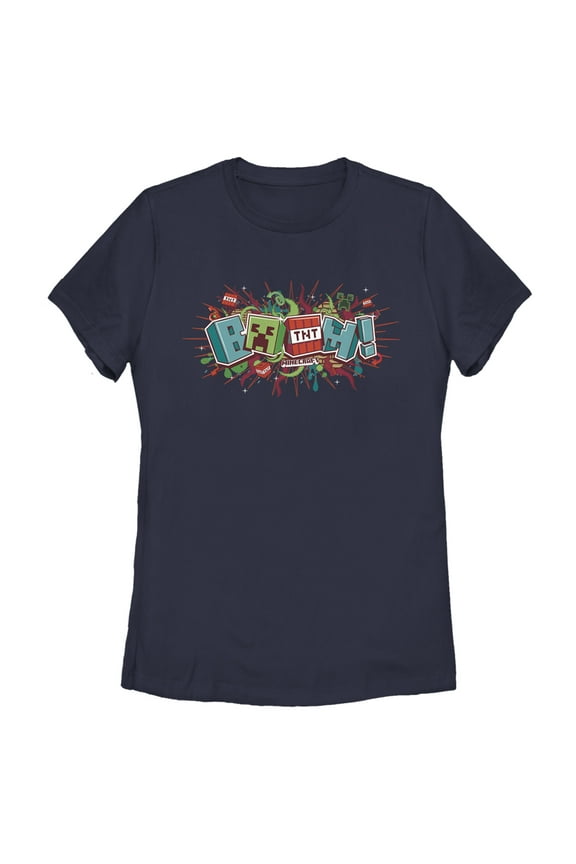 Women's Minecraft Boom Graphic Tee Navy Blue X Large