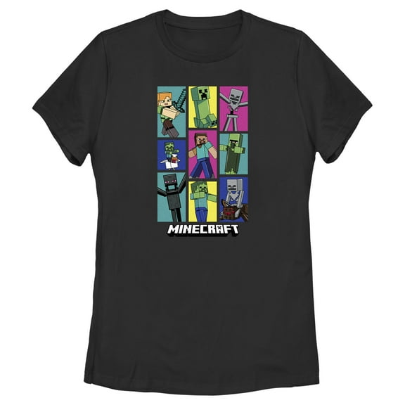 Women's Minecraft Boxed Mobs  Graphic Tee Black 2X Large