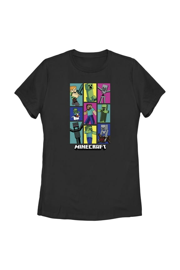 Women's Minecraft Boxed Mobs Graphic Tee Black 2X Large