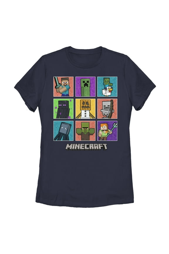 Women's Minecraft Character Boxes Graphic Tee Navy Blue Large