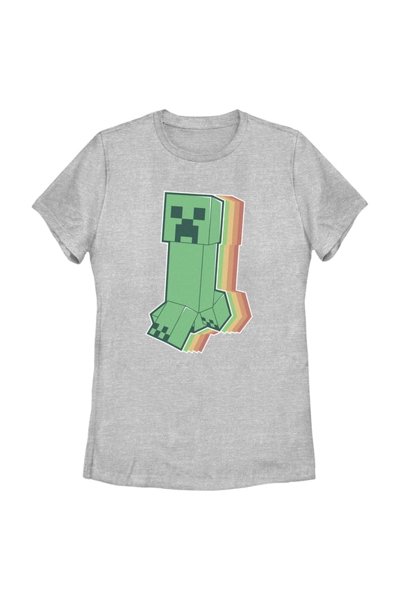 Women's Minecraft Colorful Creeper  Graphic Tee Athletic Heather X Large