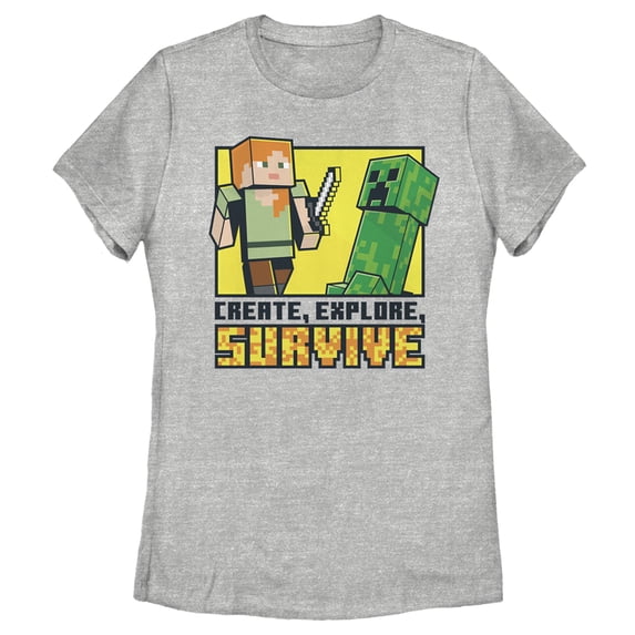 Women's Minecraft Create Explore Survive Graphic Tee Athletic Heather Large