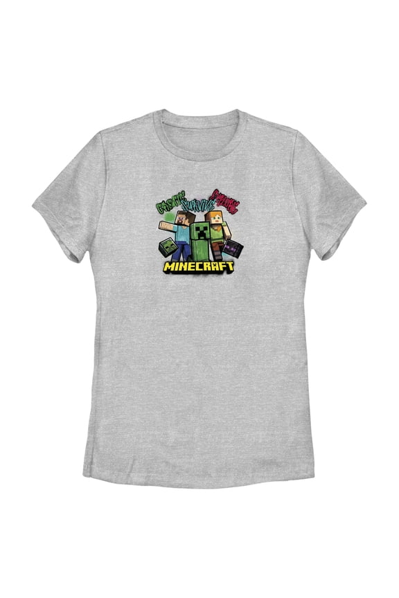 Women's Minecraft Create Survive Explore Alex and Steve Graphic Tee Athletic Heather Small