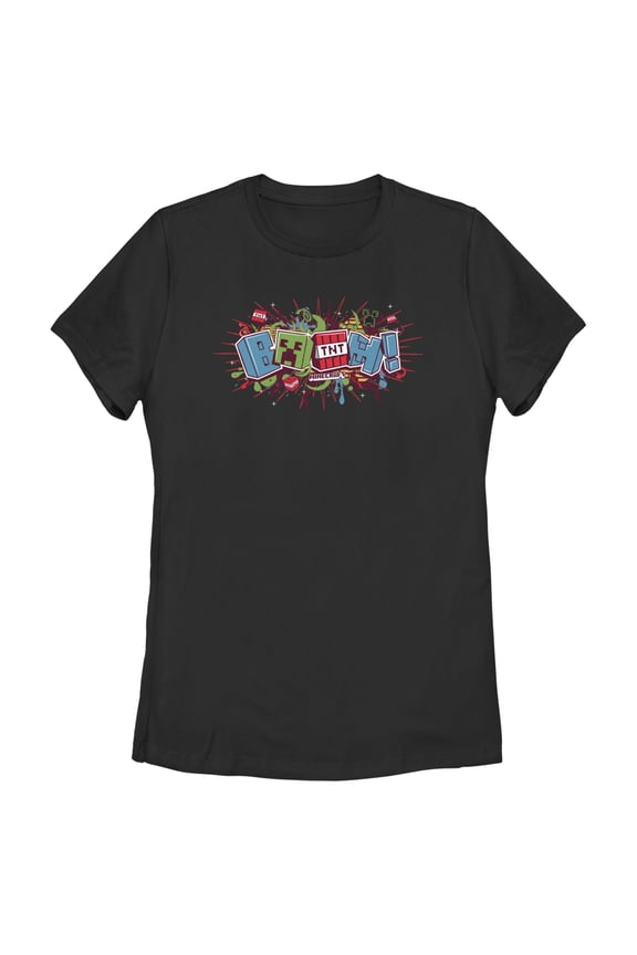 Women's Minecraft Creeper Boom Colorful Graphic Tee Black X Large