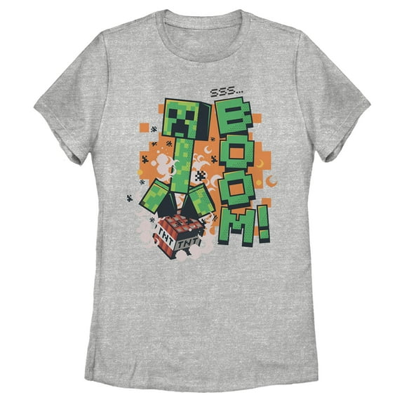 Women's Minecraft Creeper Boom Graphic Tee Athletic Heather Large