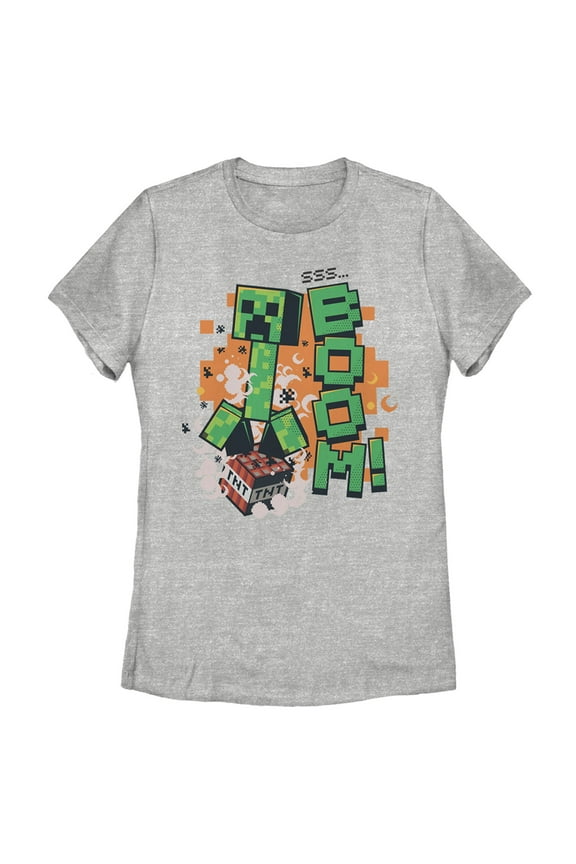 Women's Minecraft Creeper Boom Graphic Tee Athletic Heather Large