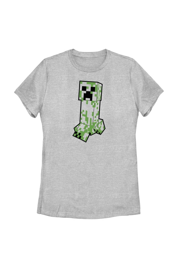 Women's Minecraft Creeper Creepin' Large Graphic Tee Athletic Heather 2X Large