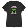 thumbnail image 1 of Women's Minecraft Creeper Face Build Explore Create  Graphic Tee Black Small, 1 of 4