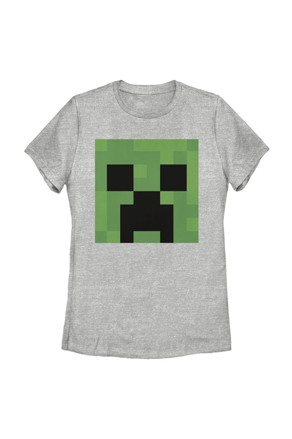 Women's Minecraft Creeper Face Graphic Tee Athletic Heather 2X Large