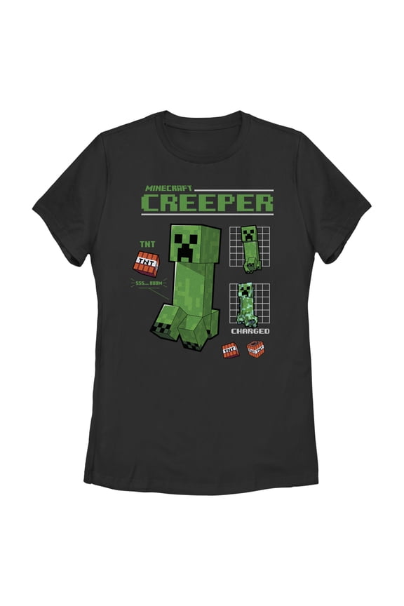 Women's Minecraft Creeper Graph Charged  Graphic Tee Black Small