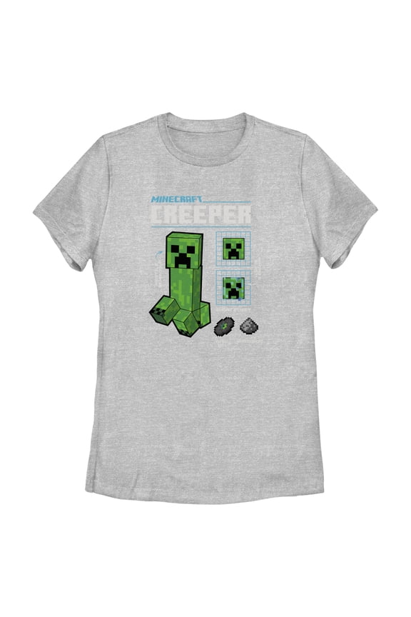 Women's Minecraft Creeper Graph Graphic Tee Athletic Heather Small