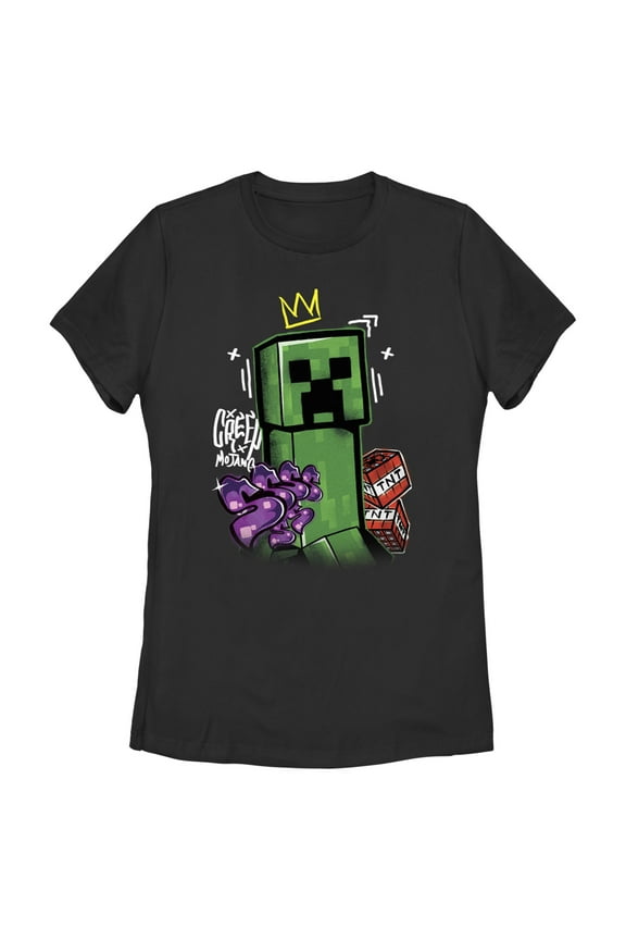Women's Minecraft Creeper King Graphic Tee Black Medium