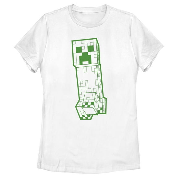 Women's Minecraft Creeper Outline  Graphic Tee White Small