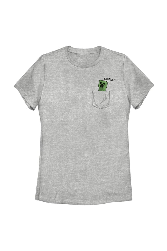 Women's Minecraft Faux Pocket Creeper  Graphic Tee Athletic Heather Large