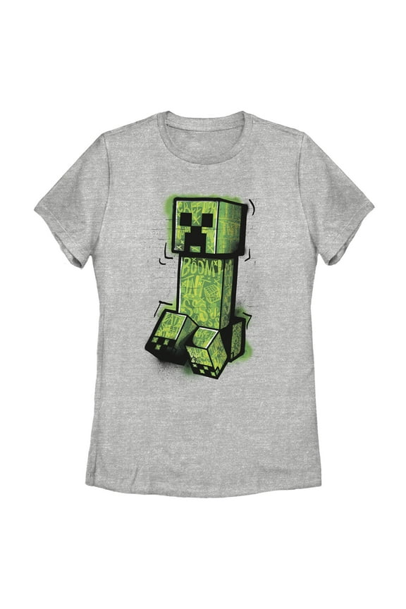Women's Minecraft Graffiti Creeper  Graphic Tee Athletic Heather X Large