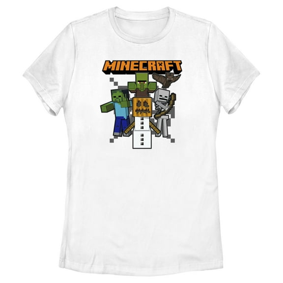 Women's Minecraft Halloween Creeper and Mobs Graphic Tee White Small