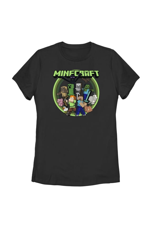 Women's Minecraft Heroes and Mobs Graphic Tee Black Small