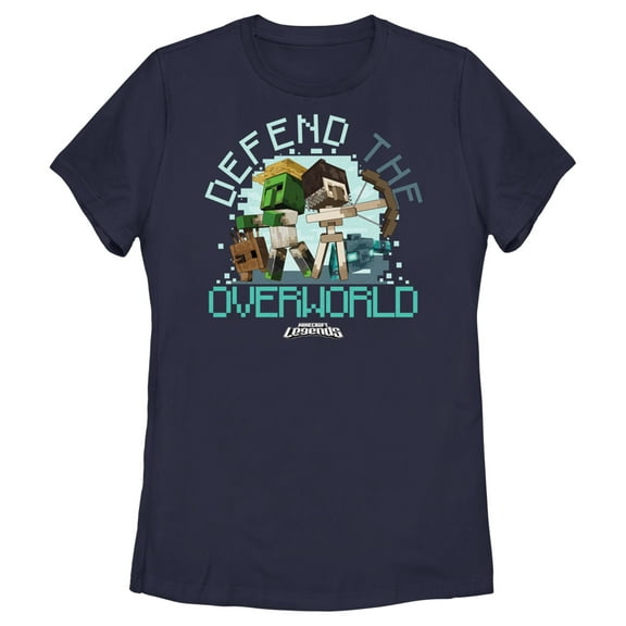 Women's Minecraft Legends Defend the Overworld  Graphic Tee Navy Blue Medium