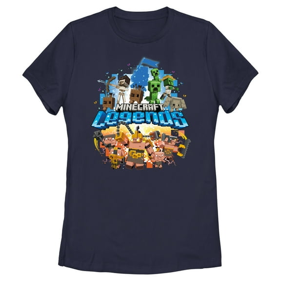 Women's Minecraft Legends Poster  Graphic Tee Navy Blue Small