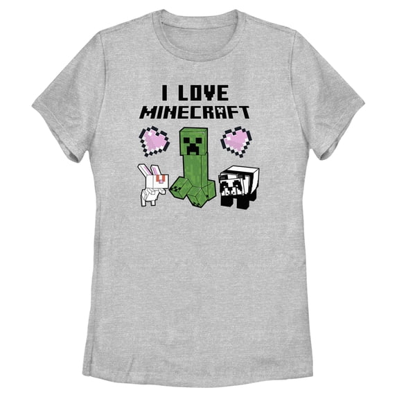 Women's Minecraft Love and Mobs Graphic Tee Athletic Heather 2X Large