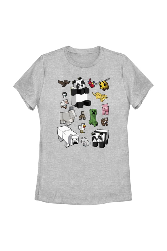 Women's Minecraft Overworld Mobs Graphic Tee Athletic Heather 2X Large