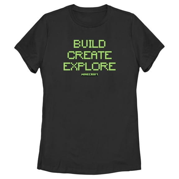 Women's Minecraft Pixelated Build Create  Graphic Tee Black Large
