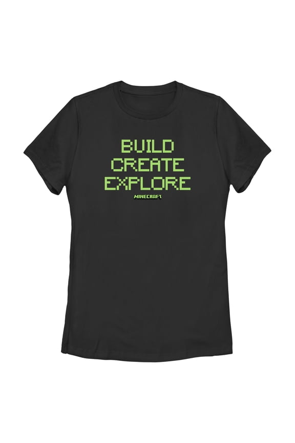 Women's Minecraft Pixelated Build Create Graphic Tee Black Small