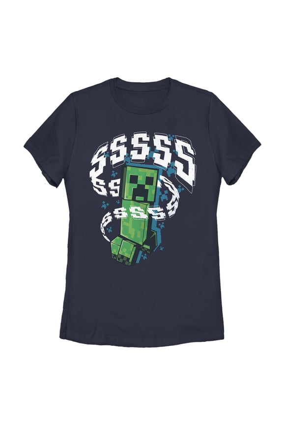 Women's Minecraft SSSS Creeper  Graphic Tee Navy Blue Small