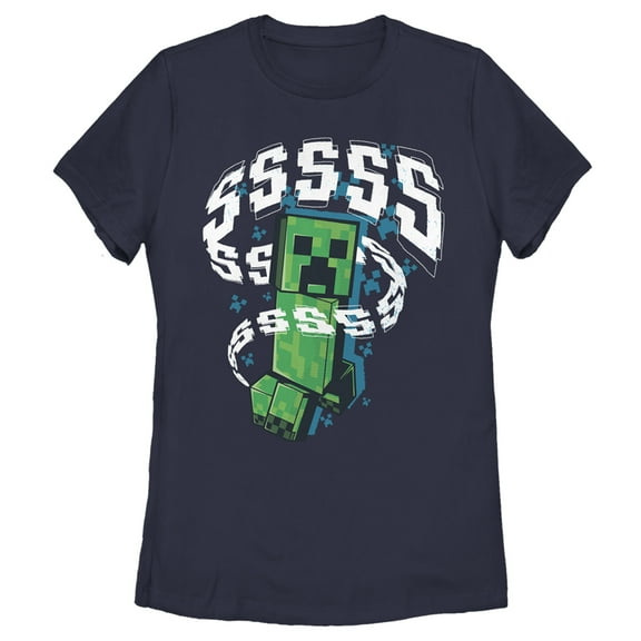 Women's Minecraft SSSS Creeper Graphic Tee Navy Blue Small