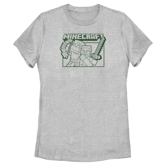 Women's Minecraft Steve and Alex Attack Graphic Tee Athletic Heather 2X Large