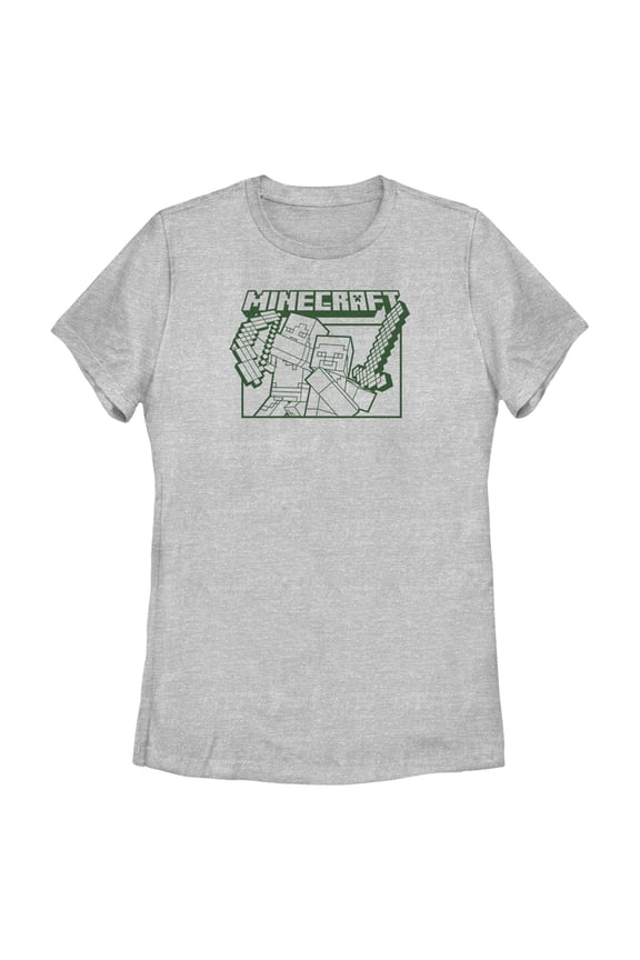 Women's Minecraft Steve and Alex Attack Graphic Tee Athletic Heather 2X Large