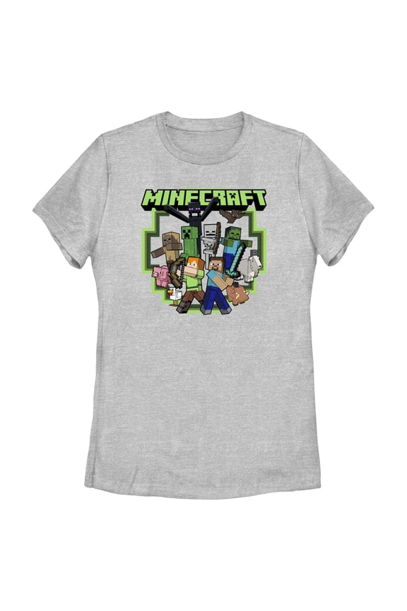 Women's Minecraft Steve and Alex Group Shot Graphic Tee Athletic Heather 2X Large