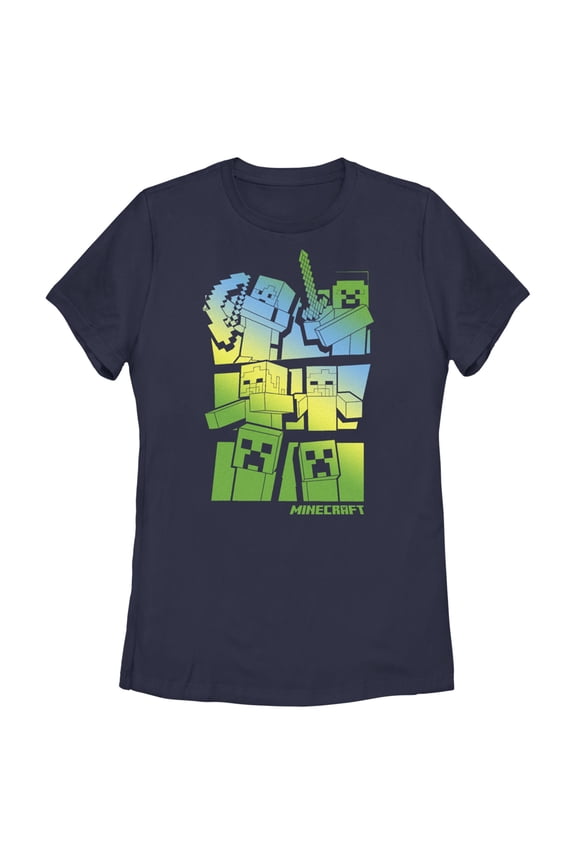 Women's Minecraft Steve and Alex Vs. Mobs Graphic Tee Navy Blue Small