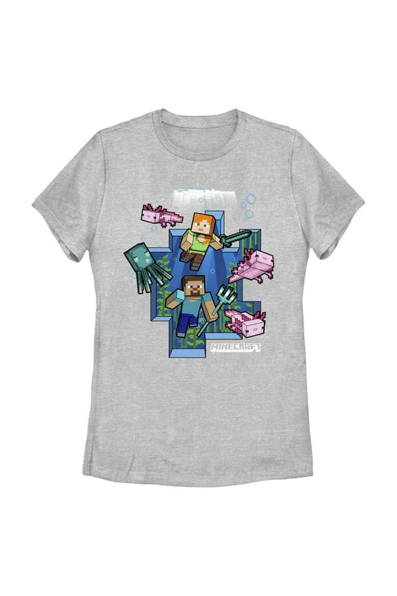 Women's Minecraft Under the Sea Graphic Tee Athletic Heather Large