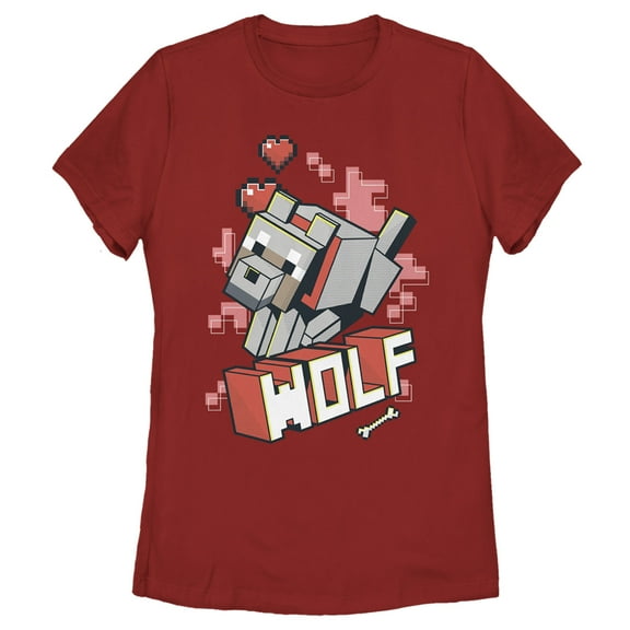 Women's Minecraft Wolf Graphic Tee Red Large