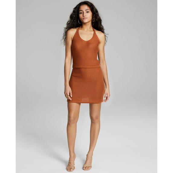 Women's Mini A-Line Pull-On Sweater Skirt Mocha Brown XS