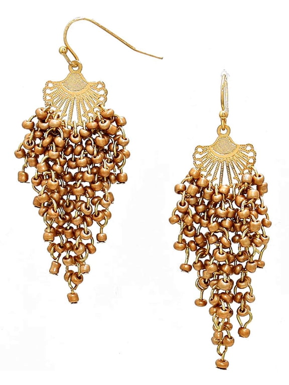 Women's Mini Bead Cluster Vine Dangle Pierced Earrings, Matte Gold-Tone